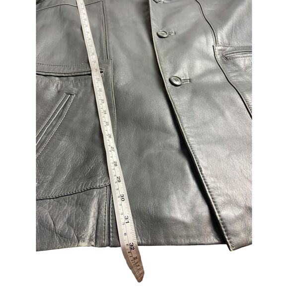 Golden Collection Mens Ash Gray Vintage Button Front Leather Lined Jacket SZ 44 - Picture 9 of 11